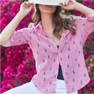 Frank & Eileen Barry Button Down Linen Shirt Pineapple Print